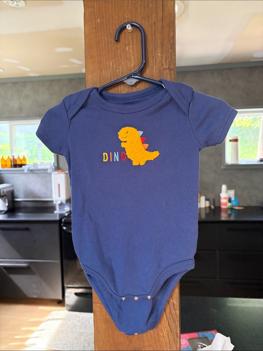 Navy Blue Dino Cotton Baby One-Piece Bodysuit